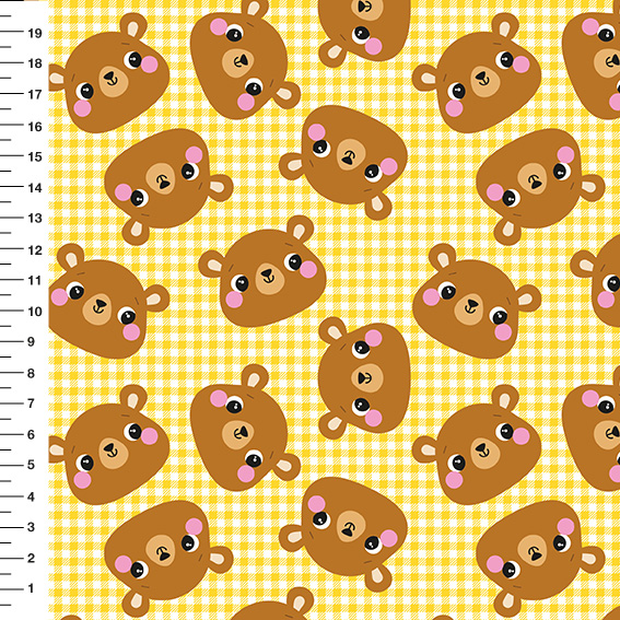 Sintético Doll Ursinhos Xadrez Amarelo - Meia Tigela 50cm x 1,36mt