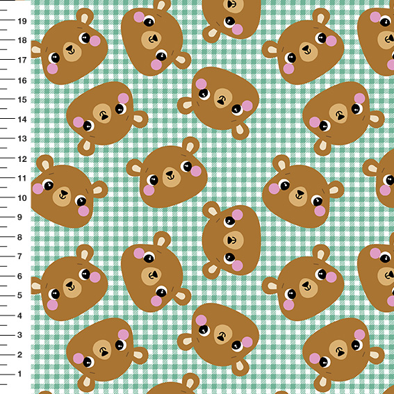 Sintético Doll Ursinhos Xadrez Verde Água - Meia Tigela 50cm x 1,36mt