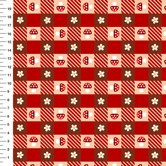 Sintético Doll Xadrez Cogumelos Vermelho - Meia Tigela 50cm x 1,36mt