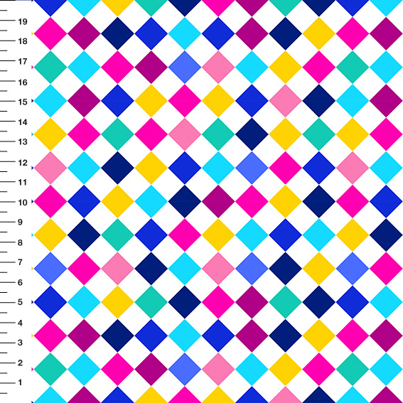 Sintético Doll Xadrez Diagonal Arco-Íris Fundo Branco - Meia Tigela 50cm x 1,36mt