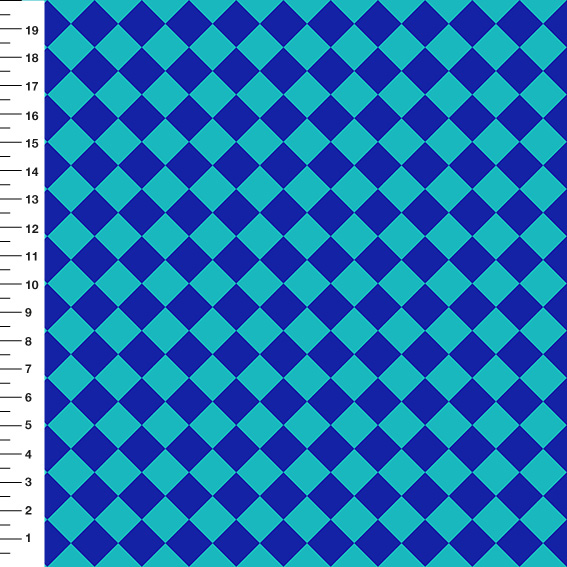 Sintético Doll Xadrez Diagonal Azul e Verde Água - Meia Tigela 50cm x 1,36mt