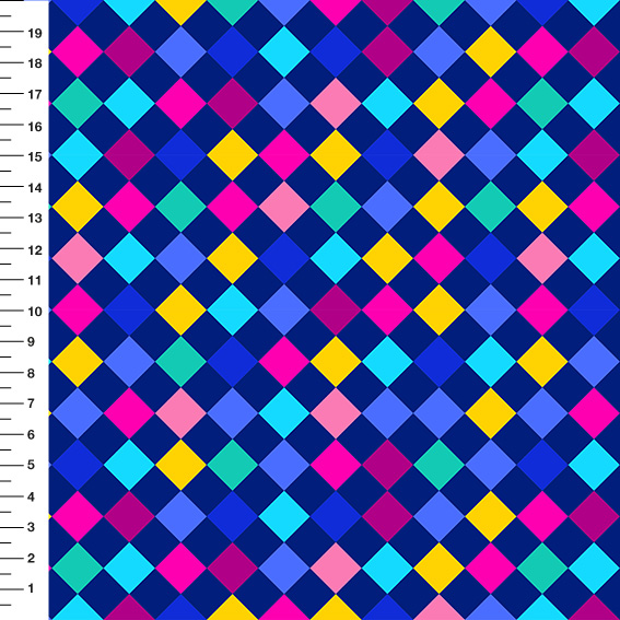 Sintético Doll Xadrez Diagonal Colorido Fundo Azul Marinho - Meia Tigela 50cm x 1,36mt