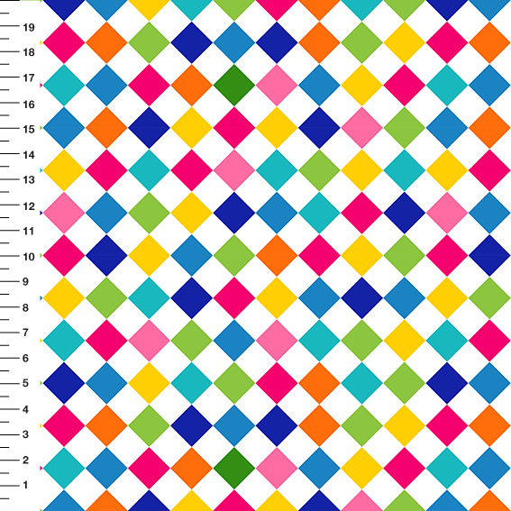 Sintético Doll Xadrez Diagonal Colorido Fundo Branco - Meia Tigela 50cm x 1,36mt