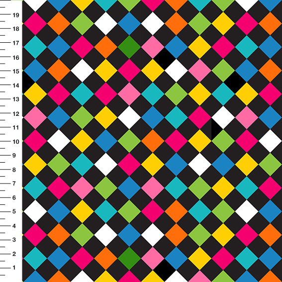 Sintético Doll Xadrez Diagonal Colorido Fundo Preto - Meia Tigela 50cm x 1,36mt