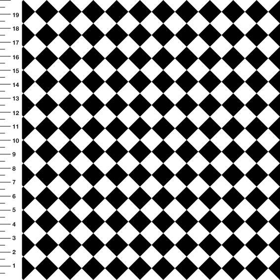 Sintético Doll Xadrez Diagonal Preto e Branco - Meia Tigela 50cm x 1,36mt