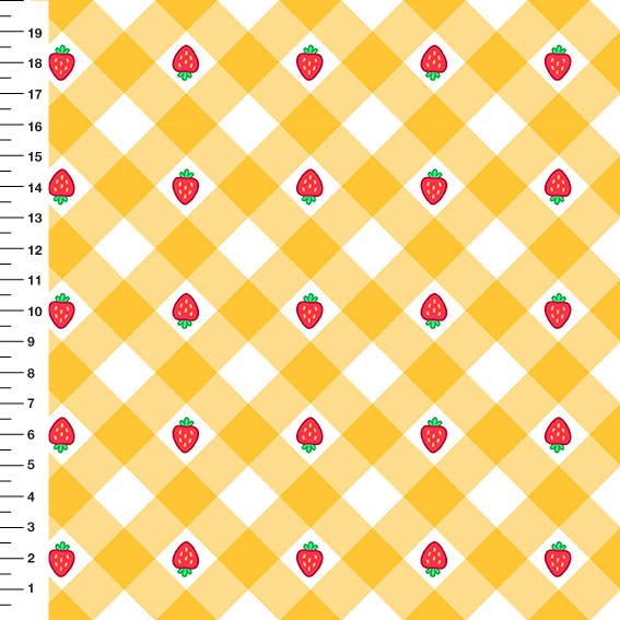 Sintético Doll Xadrez Morangos Amarelo - Meia Tigela 50cm x 1,36mt