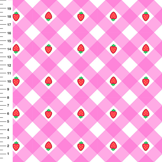 Sintético Doll Xadrez Morangos Rosa - Meia Tigela 50cm x 1,36mt