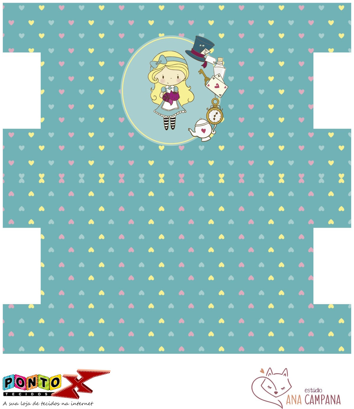 Sintético Estojo Alice by Ana Campana Verde Corações SN002