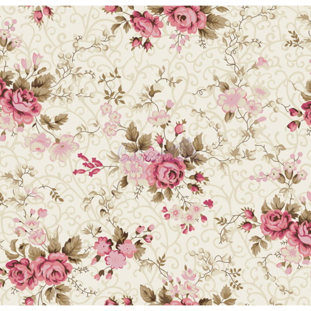 Floral Fernanda cor - 02 (Creme com Rosa)