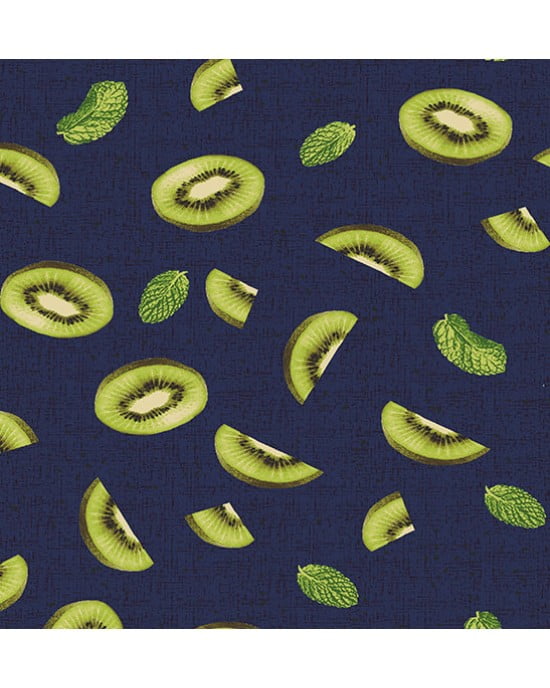 Tecido Estampado Kiwi fundo Marinho