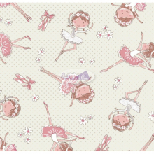 Tecido Estampado Mini Bailarina cor - 01 (Rosa) fundo creme