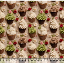 Tecido Tricoline Digital Cup Cakes Bege 88127