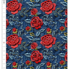 Sarja Impermeavel Floral Rosas Vermelhas Jeans Sarja Impermeavel Floral Rosas Vermelhas Jeans