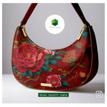 Painel Bolsa Canoa Flores fundo Vermelho