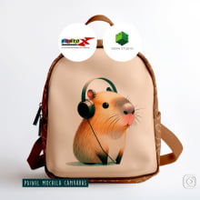 Painel Mochila Média Capivara Bege - Sintético Doll Estampado