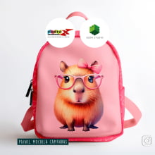 Painel Mochila Média Capivara Rosa - Sintético Doll Estampado