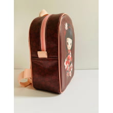 Painel Mochila Média Kokeshi fundo vinho - Sintético Doll Estampado