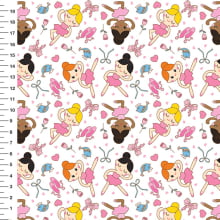 Sintético Doll Bailarinas Fundo Branco - Meia Tigela 50cm x 1,36mt Sintético Doll Bailarinas Fundo Branco - Meia Tigela 50cm x 1,36mt