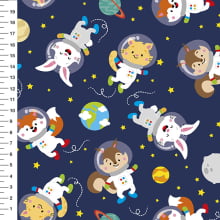 Sintético Doll Bichinhos Astronautas Fundo Azul Marinho - Meia Tigela 50cm x 1,36mt Sintético Doll Bichinhos Astronautas Fundo Azul Marinho - Meia Tigela 50cm x 1,36mt