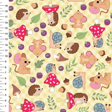 Sintético Doll Bichinhos do Bosque Xadrez Fundo Amarelo - Meia Tigela 50cm x 1,36mt Sintético Doll Bichinhos do Bosque Xadrez Fundo Amarelo - Meia Tigela 50cm x 1,36mt
