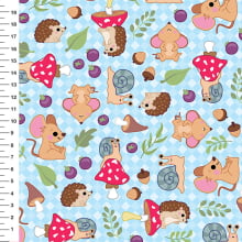 Sintético Doll Bichinhos do Bosque Xadrez Fundo Azul - Meia Tigela 50cm x 1,36mt Sintético Doll Bichinhos do Bosque Xadrez Fundo Azul - Meia Tigela 50cm x 1,36mt