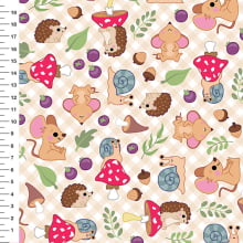 Sintético Doll Bichinhos do Bosque Xadrez Fundo Bege - Meia Tigela 50cm x 1,36mt Sintético Doll Bichinhos do Bosque Xadrez Fundo Bege - Meia Tigela 50cm x 1,36mt