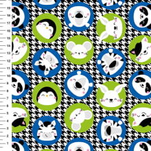 Sintético Doll Bichinhos Pied de Poule Azul e Verde - Meia Tigela 50cm x 1,36mt Sintético Doll Bichinhos Pied de Poule Azul e Verde - Meia Tigela 50cm x 1,36mt