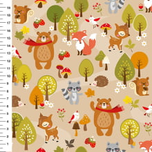 Sintético Doll Bichos da Floresta Fundo Bege - Meia Tigela 50cm x 1,36mt Sintético Doll Bichos da Floresta Fundo Bege - Meia Tigela 50cm x 1,36mt