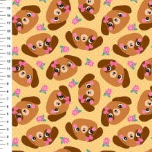 Sintético Doll Cachorrinha Flores Poá Fundo Amarelo - Meia Tigela 50cm x 1,36mt Sintético Doll Cachorrinha Flores Poá Fundo Amarelo - Meia Tigela 50cm x 1,36mt