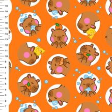 Sintético Doll Capivara Círculos Fundo Laranja - Meia Tigela 50cm x 1,36mt Sintético Doll Capivara Círculos Fundo Laranja - Meia Tigela 50cm x 1,36mt