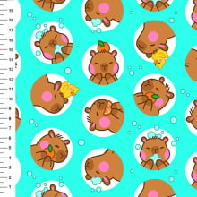 Sintético Doll Capivara Círculos Fundo Verde Água - Meia Tigela 50cm x 1,36mt Sintético Doll Capivara Círculos Fundo Verde Água - Meia Tigela 50cm x 1,36mt