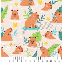 Sintético Doll Capivara Fundo Bege - Meia Tigela 80111-02 50cm x 1,36mt