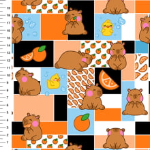 Sintético Doll Capivara Laranjas Patchwork Preto e Azul - Meia Tigela 50cm x 1,36mt Sintético Doll Capivara Laranjas Patchwork Preto e Azul - Meia Tigela 50cm x 1,36mt