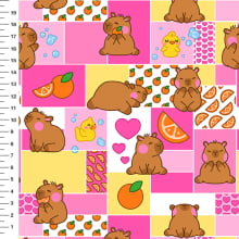 Sintético Doll Capivara Laranjas Patchwork Rosa e Amarelo - Meia Tigela 50cm x 1,36mt Sintético Doll Capivara Laranjas Patchwork Rosa e Amarelo - Meia Tigela 50cm x 1,36mt