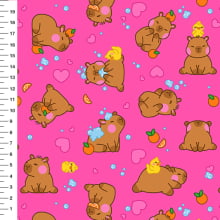 Sintético Doll Capivara no Banho Corações Fundo Pink - Meia Tigela 50cm x 1,36mt Sintético Doll Capivara no Banho Corações Fundo Pink - Meia Tigela 50cm x 1,36mt
