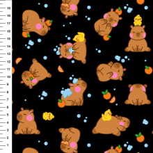 Sintético Doll Capivara Patinho Fundo Lisa Preto - Meia Tigela 50cm x 1,36mt