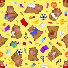 Sintético Doll Capivara Volta as Aulas Amarelo - Meia Tigela 50cm x 1,36mt