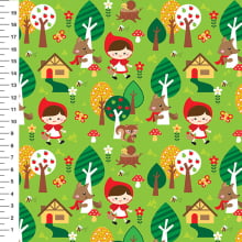 Sintético Doll Chapeuzinho Vermelho Fundo Verde Limão - Meia Tigela 50cm x 1,36mt