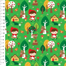 Sintético Doll Chapeuzinho Vermelho Fundo Verde - Meia Tigela 50cm x 1,36mt