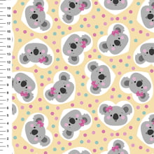 Sintético Doll Coala Corações Fundo Amarelo - Meia Tigela 50cm x 1,36mt