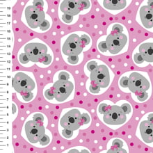 Sintético Doll Coala Corações Fundo Rosa - Meia Tigela 50cm x 1,36mt