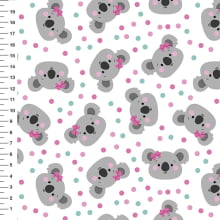 Sintético Doll Coala Laço Rosa Poá Fundo Branco - Meia Tigela 50cm x 1,36mt