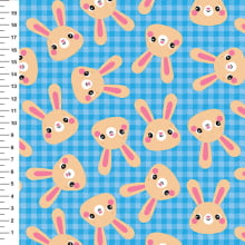 Sintético Doll Coelho e Ursinho Xadrez Fundo Azul - Meia Tigela 50cm x 1,36mt