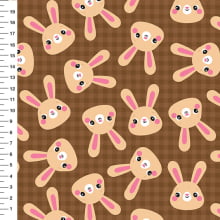 Sintético Doll Coelho e Ursinho Xadrez Fundo Marrom - Meia Tigela 50cm x 1,36mt