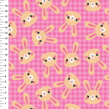 Sintético Doll Coelho e Ursinho Xadrez Fundo Rosa - Meia Tigela 50cm x 1,36mt