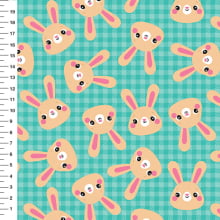 Sintético Doll Coelho e Ursinho Xadrez Fundo Verde Água - Meia Tigela 50cm x 1,36mt