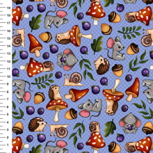 Sintético Doll Cogumelos e Ratinhos Fundo Azul - Meia Tigela 50cm x 1,36mt