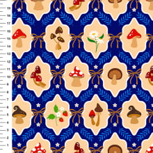 Sintético Doll Cogumelos Laço Fundo Azul Marinho - Meia Tigela 50cm x 1,36mt