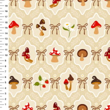Sintético Doll Cogumelos Laço Fundo Bege - Meia Tigela 50cm x 1,36mt