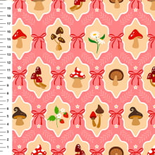 Sintético Doll Cogumelos Laço Fundo Coral - Meia Tigela 50cm x 1,36mt